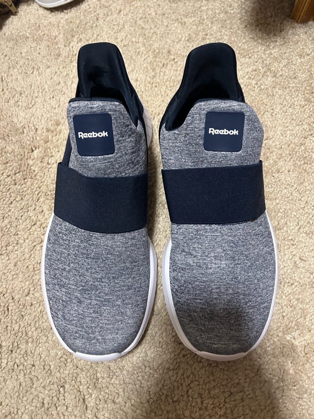 New Reebok Grey Knit Slip-On Sneakers with Black Strap men’s size 8